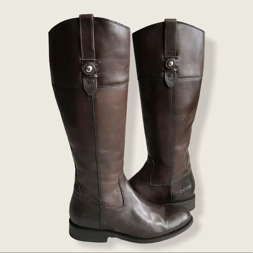 $399 Frye Jayden Button KneeHigh Brown Leather Equestrian Riding Cottoncore Boot